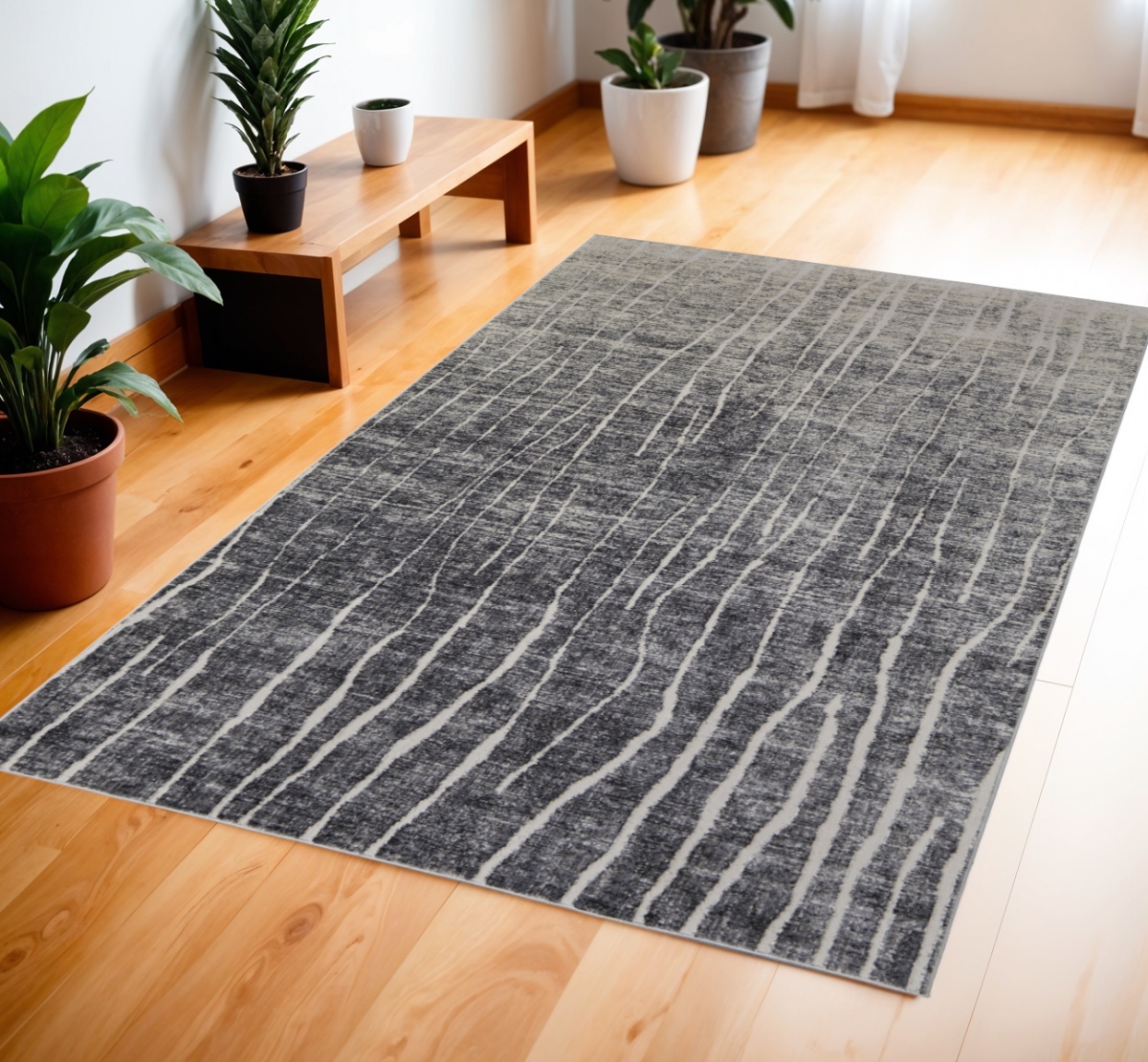 565964 4 x 6 ft. Abstract Power Loom Rectangle Area Rug, Ivory, Gray & Black