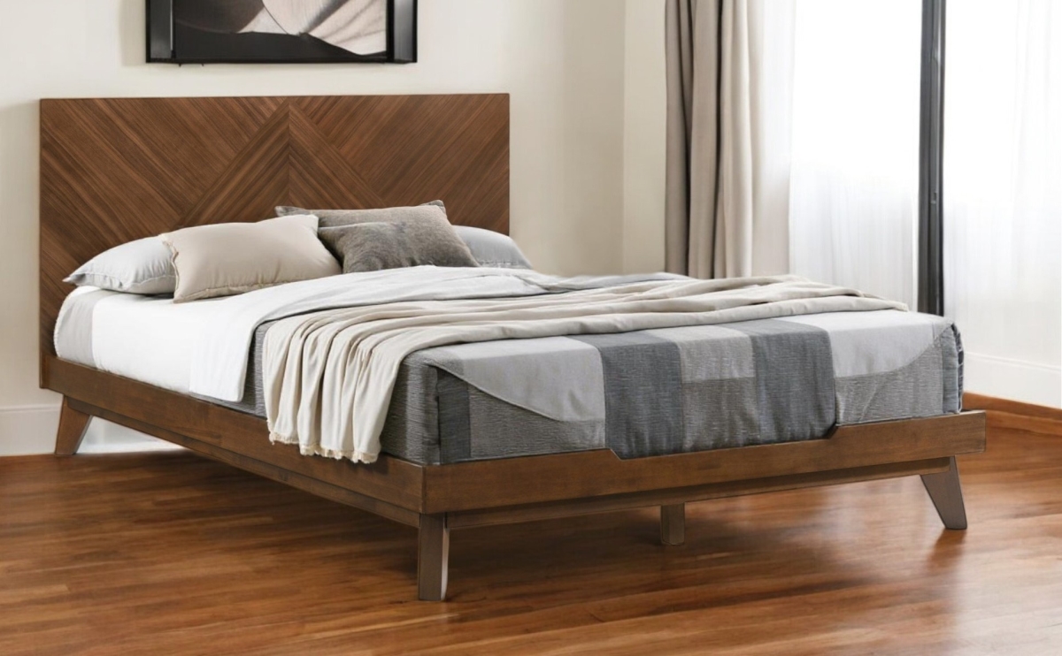 486232 Brown Wood Queen Size Bed Frame, 440 lbs