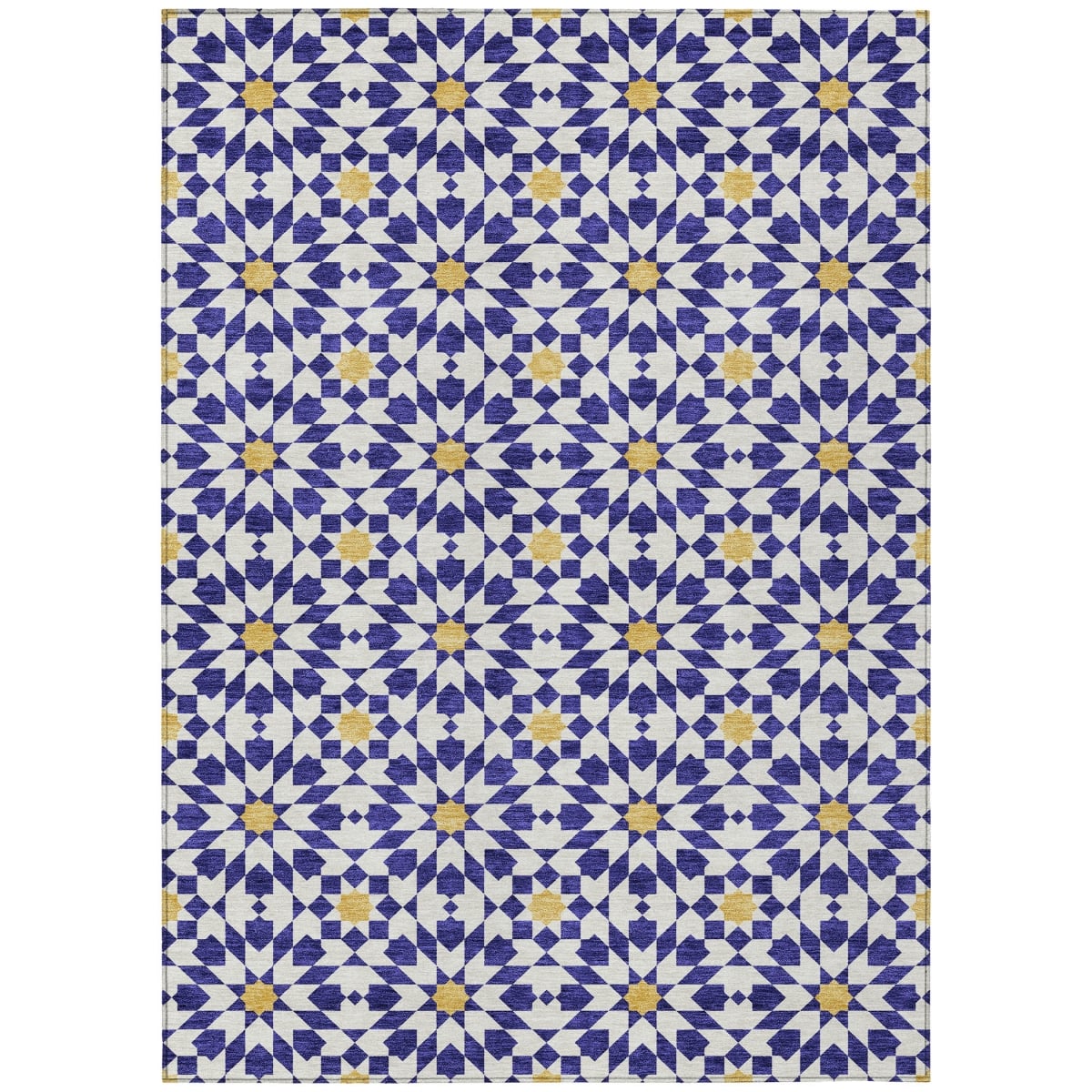 583826 9 x 12 ft. Floral Medallion Washable Indoor & Outdoor Rectangle Area Rug, Navy Blue & Ivory