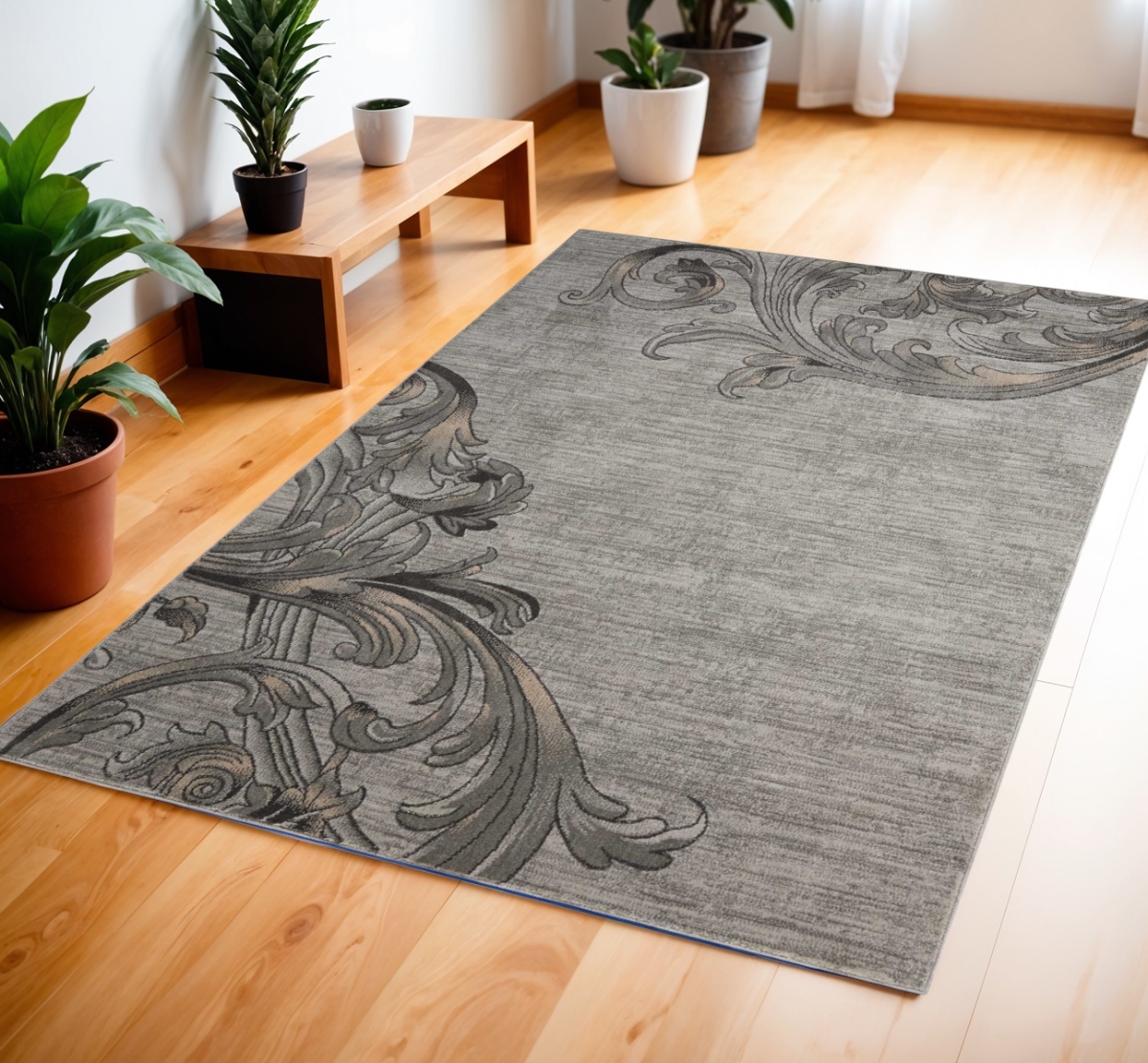 552795 4 x 6 ft. Floral Vines Rectangle Area Rug, Graphite & Black