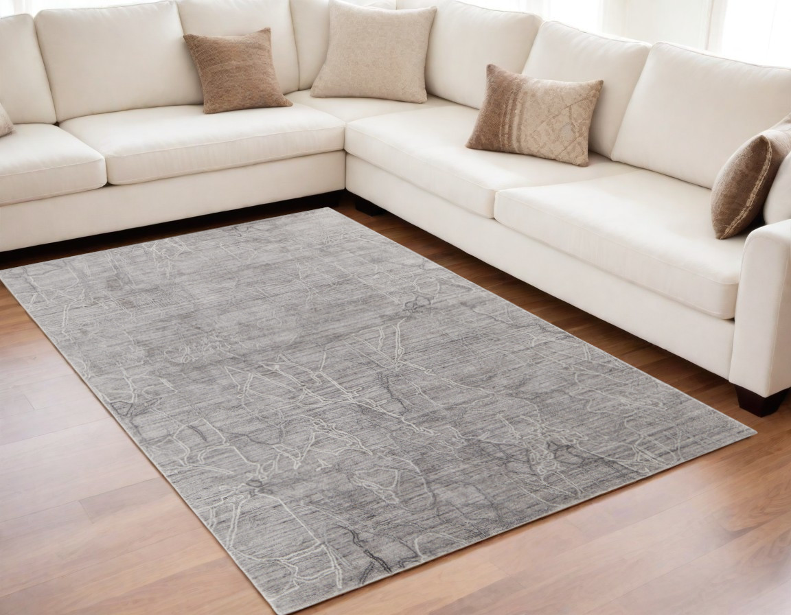 567834 5 x 8 ft. Abstract Hand Woven Worn Faded Rectangle Area Rug, Gray & Ivory