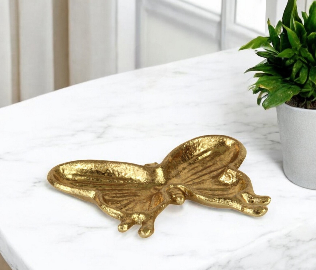 Picture of HomeRoots 571245 6 in. Gold Cast Iron Butterfly Handmade Trinket Tray
