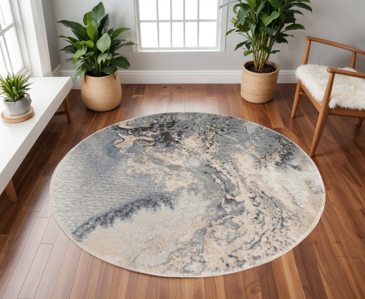 556124 5 ft. Abstract Round Rug, Gray, Blue & Ivory