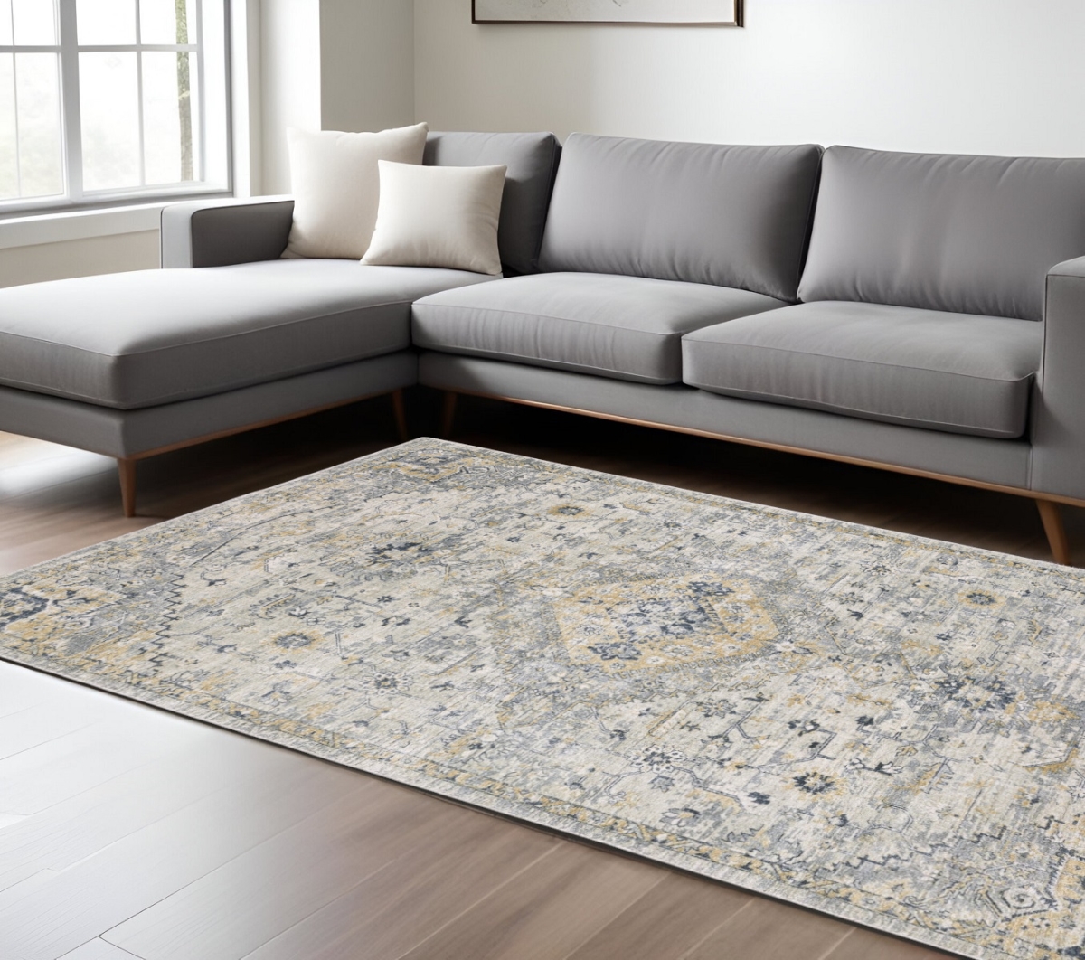 576518 10 x 14 ft. Medallion Hand Tufted Rectangle Area Rug, Gray & Gold