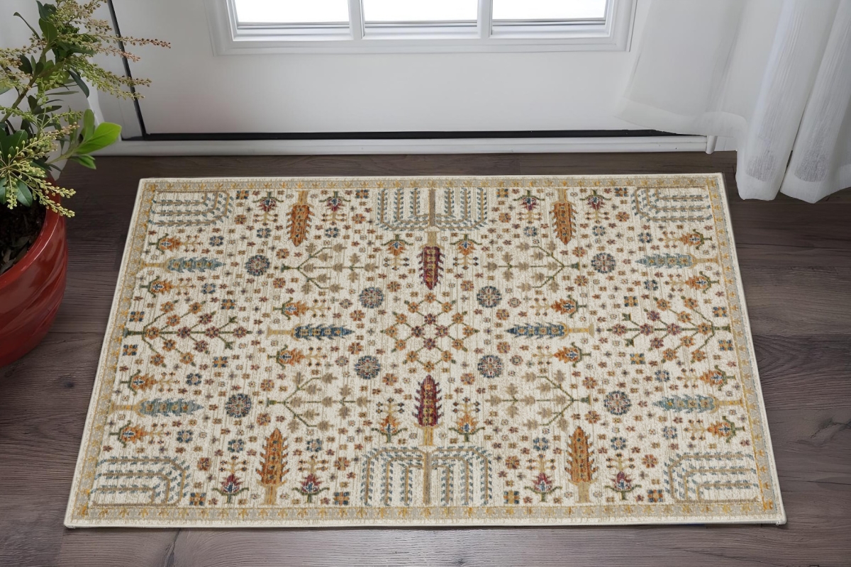 575513 2 x 3 ft. Oriental Rectangle Area Rug, Ivory & Gold