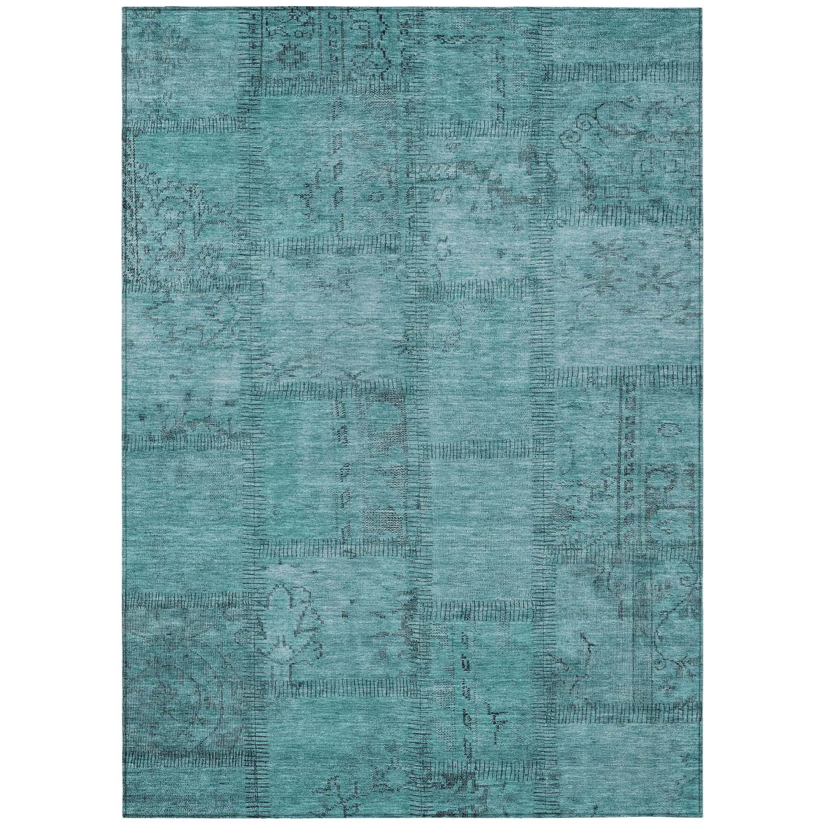 581618 5 x 8 ft. Patchwork Washable Indoor & Outdoor Rectangle Area Rug, Teal Blue & Aqua