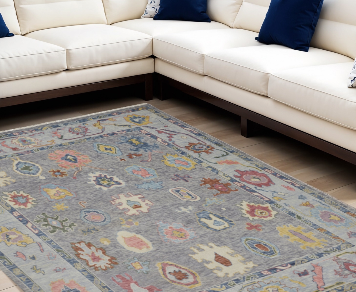 566257 6 x 9 ft. Gray Blue & Red Wool Oriental Hand Knotted Rectangle Area Rug with Fringe