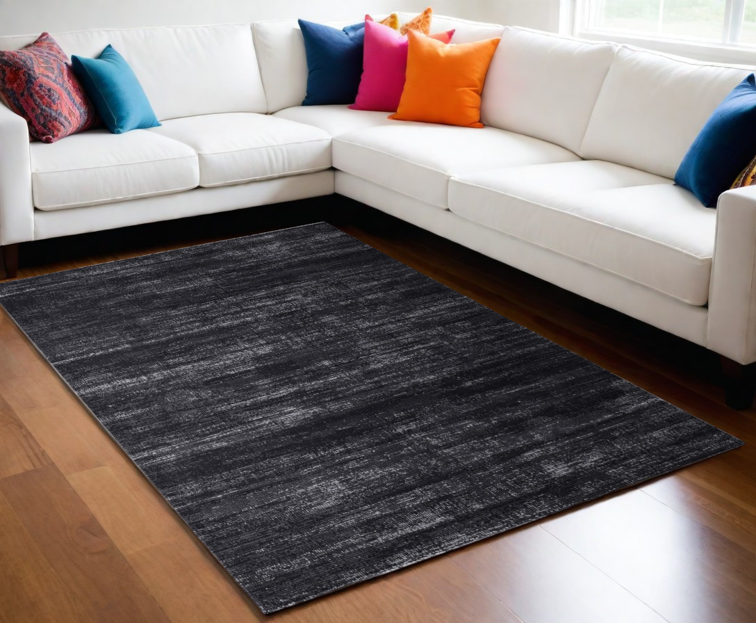 566811 5 x 8 ft. Power Loom Rectangle Area Rug, Black & Gray