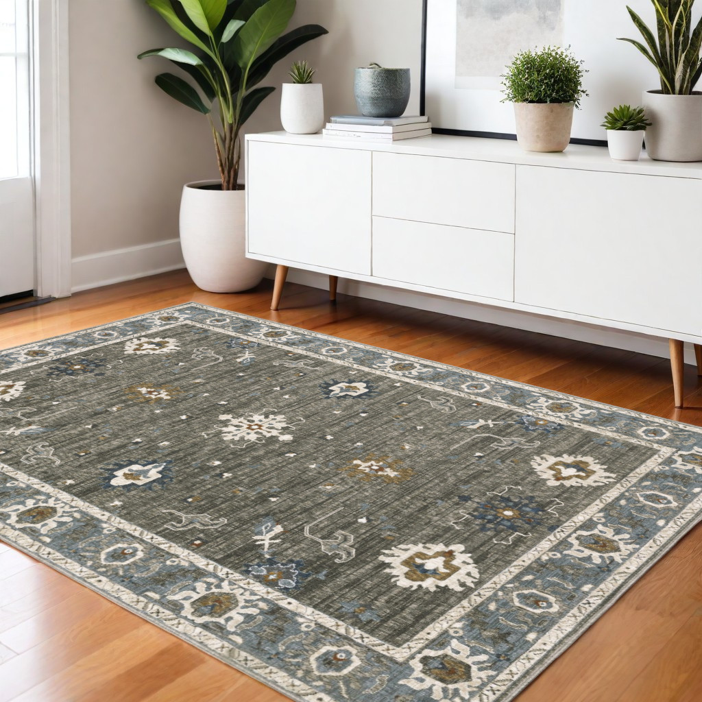 574811 4 x 6 ft. Oriental Rectangle Area Rug, Blue, Ivory & Gray