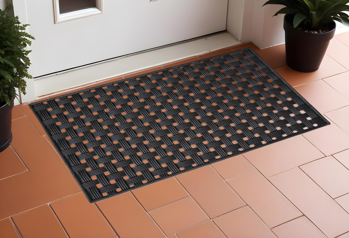 555268 18 x 30 in. Black Rubber Weave Outdoor Door Mat