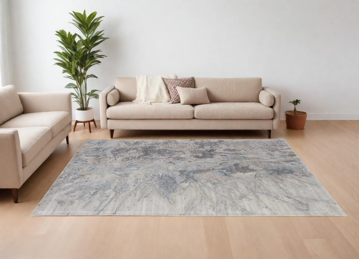 567887 12 x 15 ft. Abstract Hand Tufted Worn Faded Rectangle Area Rug - Gray, Tan & Green