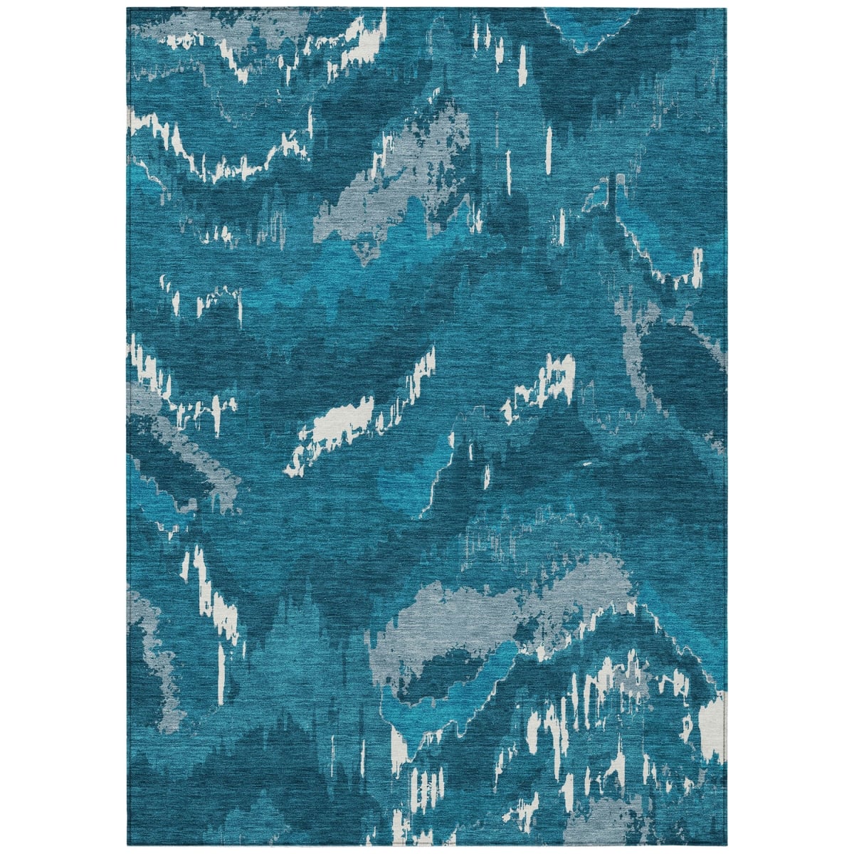 590191 5 x 8 ft. Abstract Washable Indoor & Outdoor Rectangle Area Rug, Navy Blue & Teal Blue