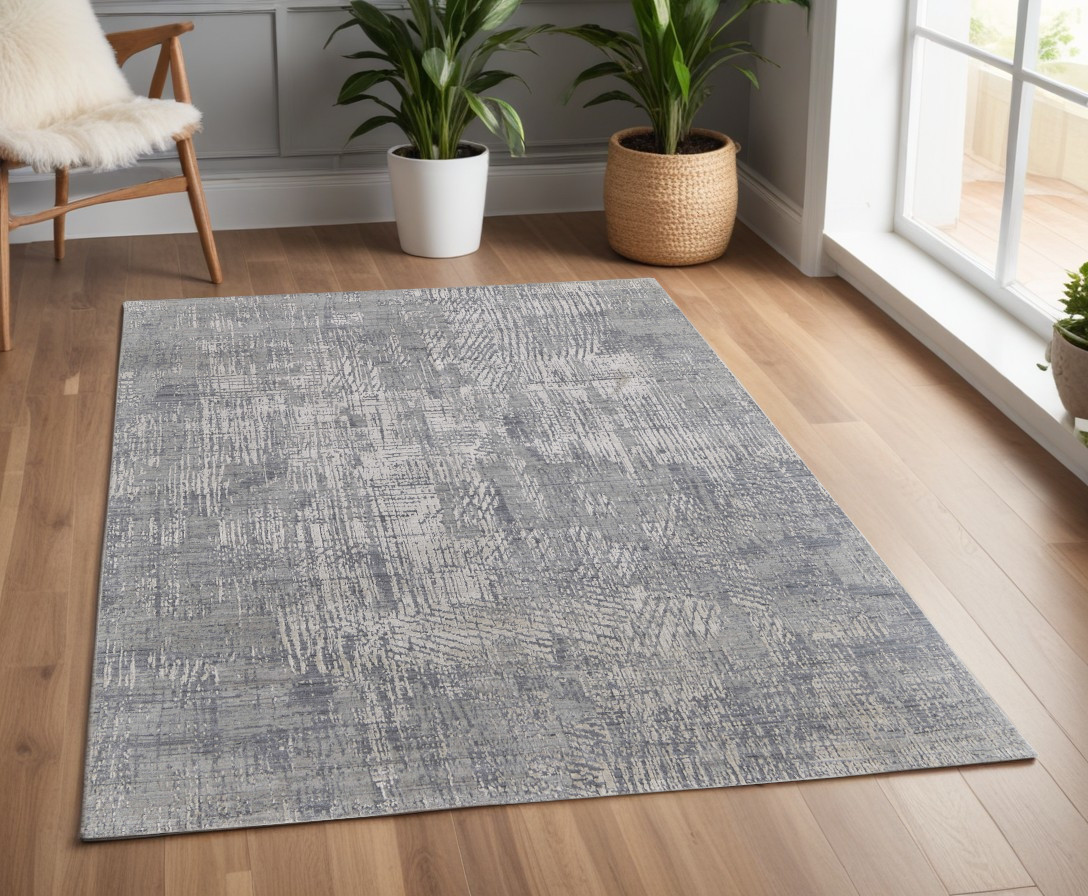 566876 4 x 6 ft. Abstract Hand Woven Worn Faded Rectangle Area Rug, Gray & Silver