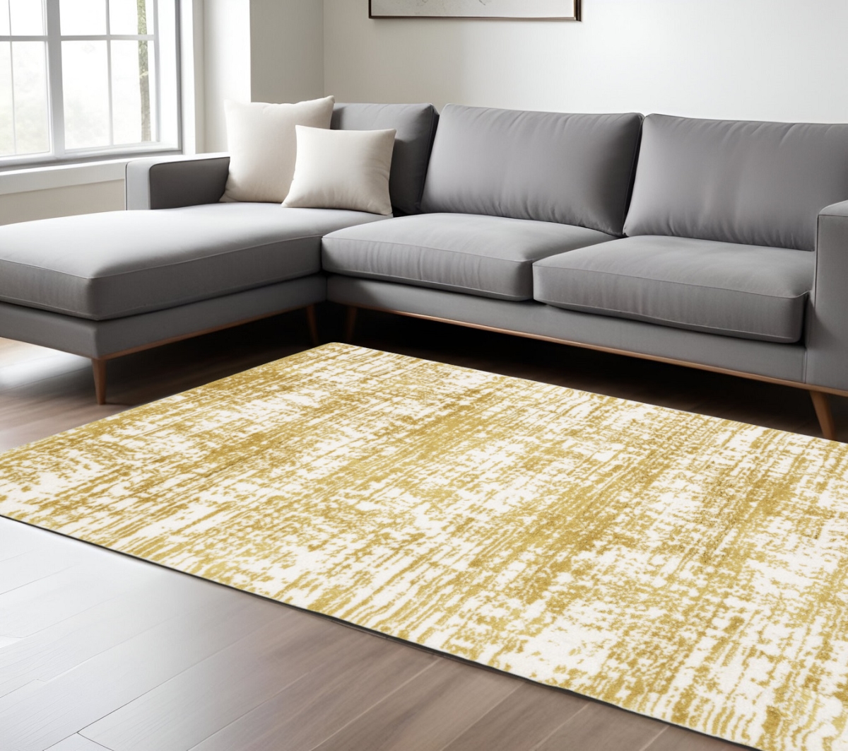 575081 7 x 10 ft. Abstract Rectangle Area Rug, Gold & Ivory