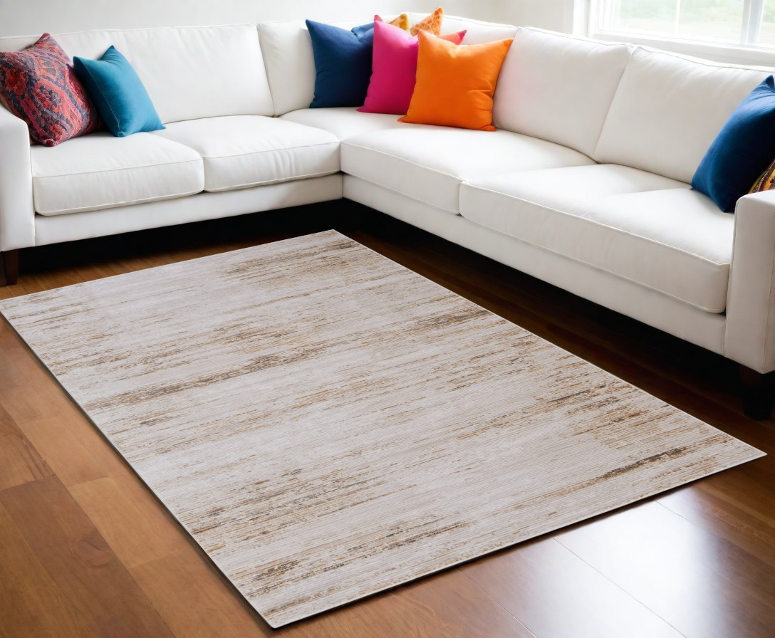 566840 5 x 8 ft. Abstract Power Loom Worn Faded Rectangle Area Rug, Ivory & Tan