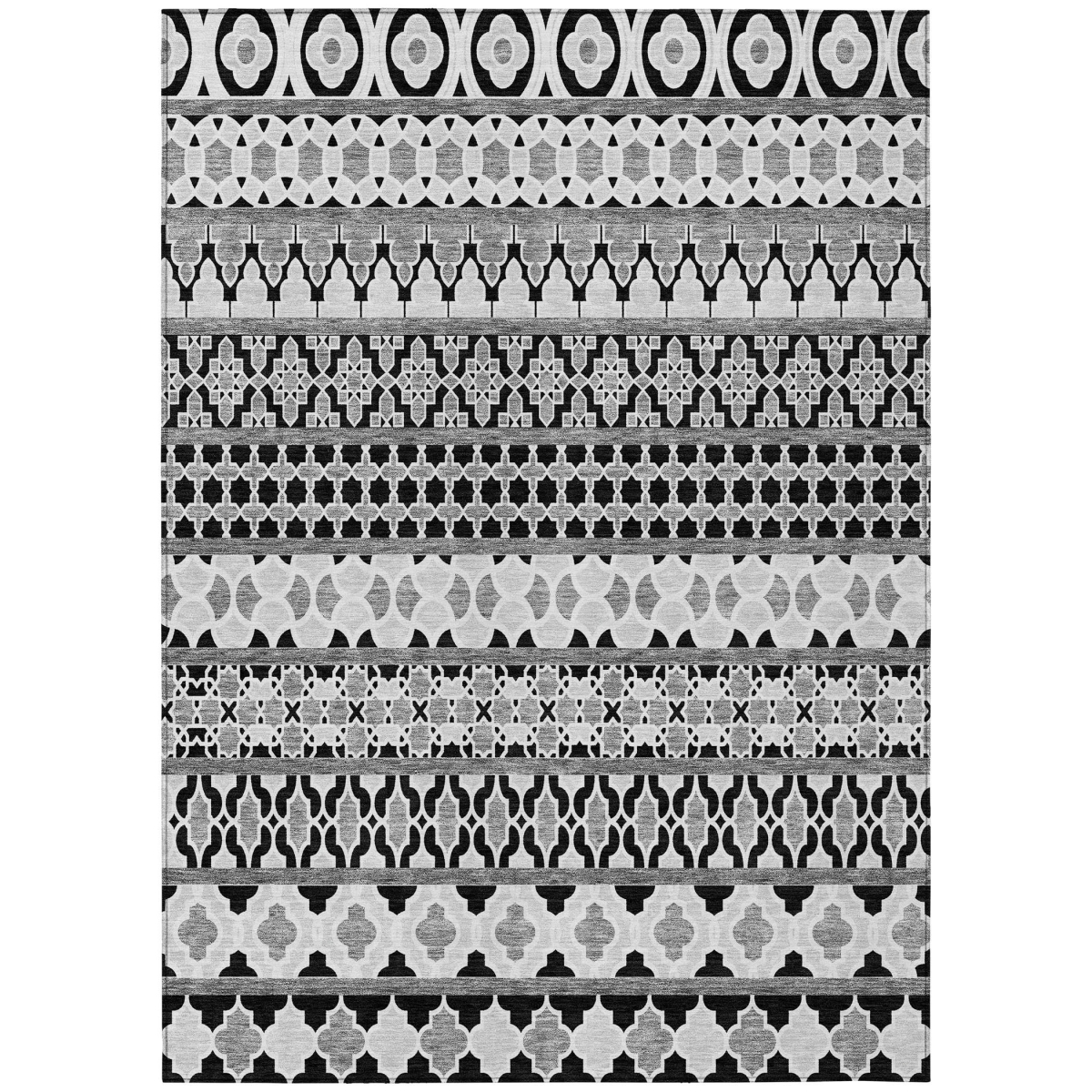 583202 9 x 12 ft. Quatrefoil Washable Indoor & Outdoor Rectangle Area Rug, Black, Gray & Ivory