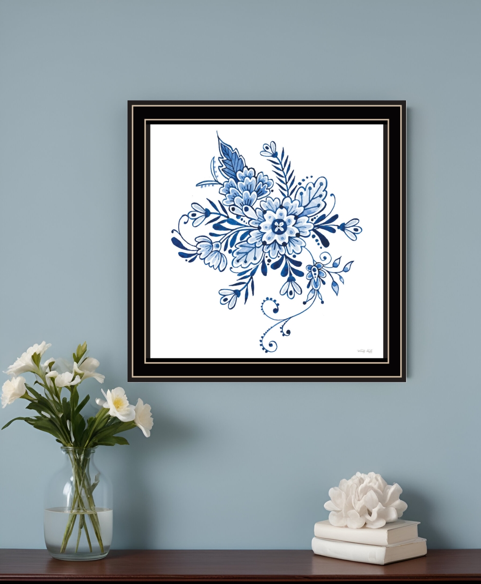 530113 Floral Calligraphy Sketches Black Framed Print Wall Art