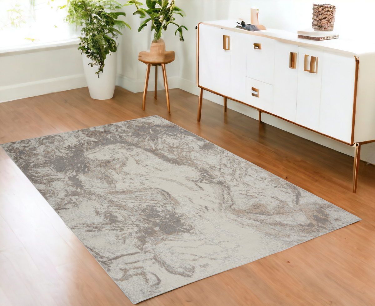 552917 4 x 6 ft. Abstract Non Skid Rectangle Area Rug, Ivory & Gray