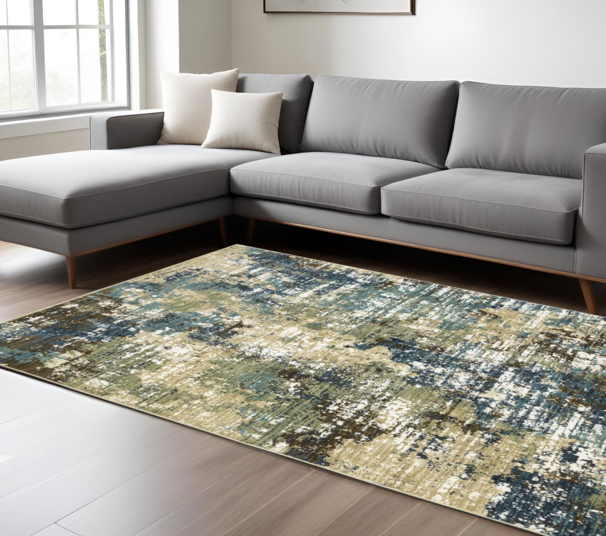 575765 7 x 10 ft. Abstract Rectangle Area Rug, Blue & Green