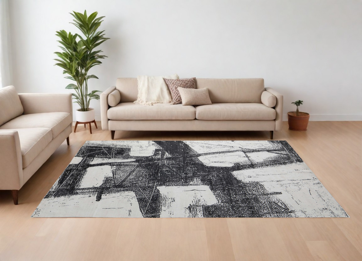 566730 9 x 12 ft. Abstract Hand Woven Rectangle Area Rug, Black & Gray