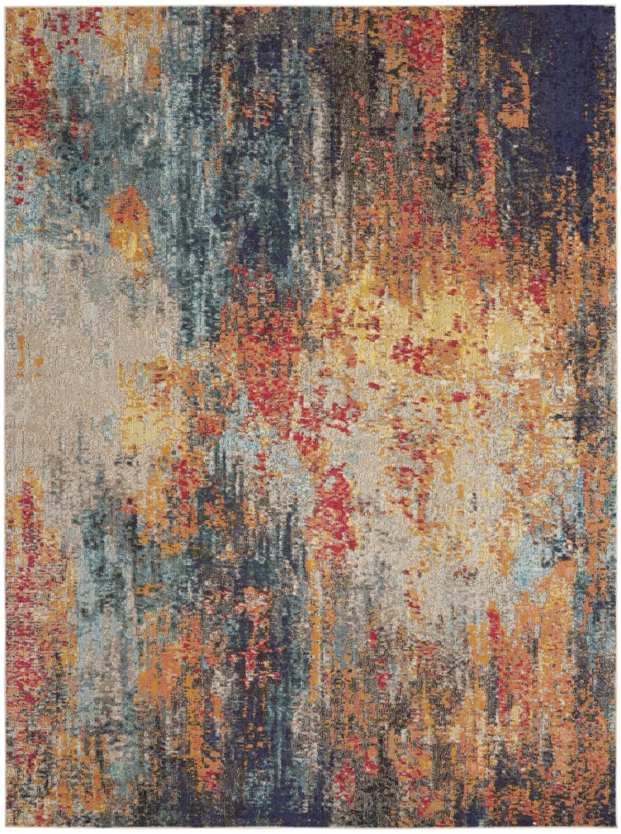 554882 9 x 12 ft. Navy Blue Red & Orange Abstract Non Skid Area Rug