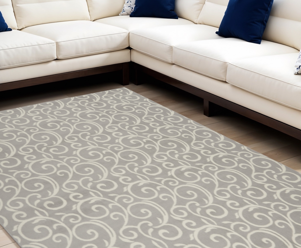 545366 7 x 10 ft. Floral Vines Power Loom Rectangle Area Rug, Gray & Ivory