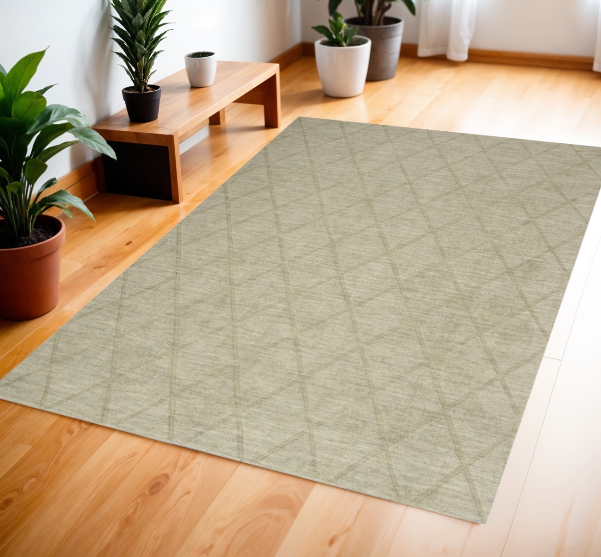 569922 4 x 6 ft. Wool Geometric Rectangle Area Rug, Sage