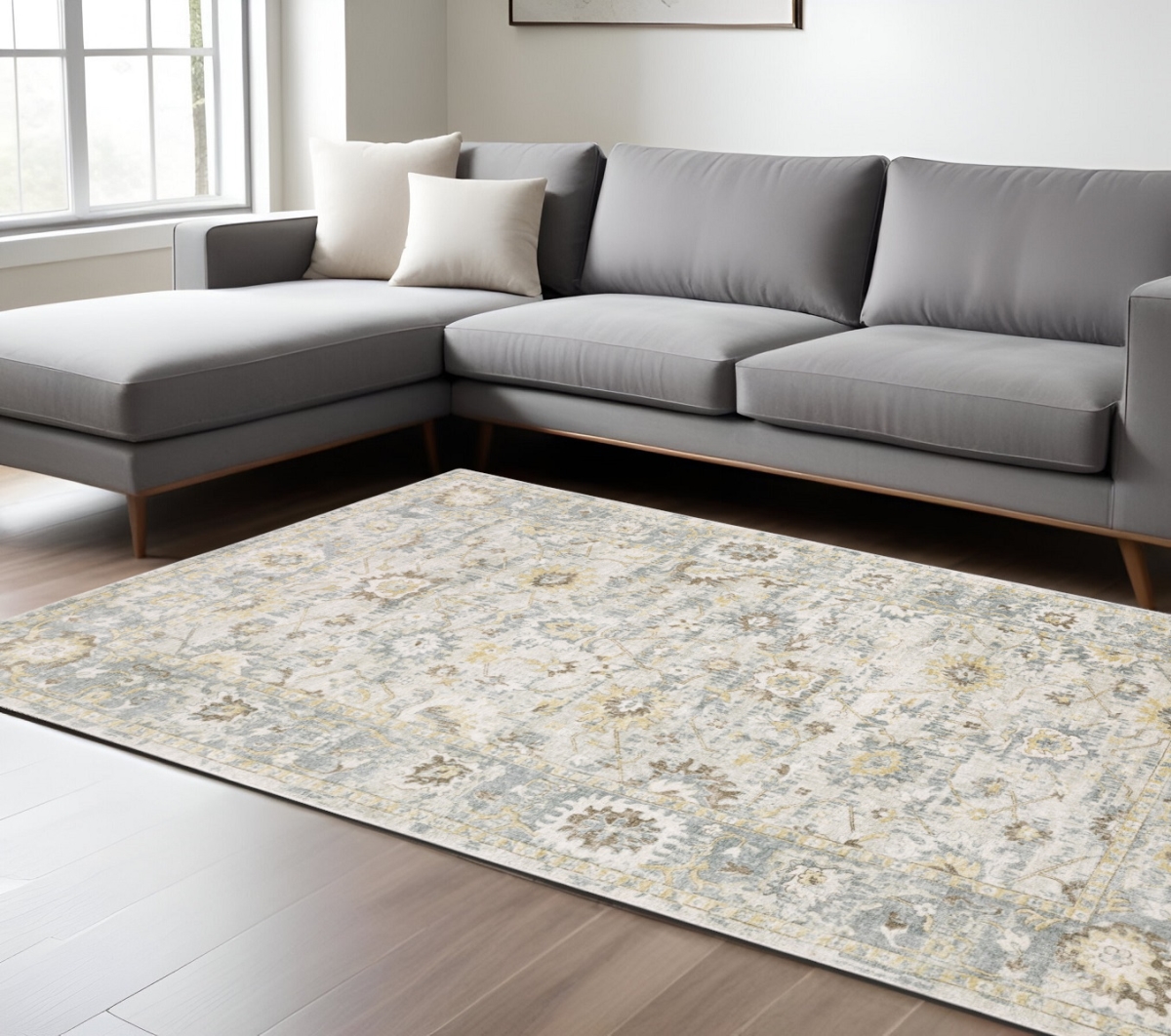 576529 9 x 12 ft. Oriental Hand Tufted Rectangle Area Rug, Ivory & Blue