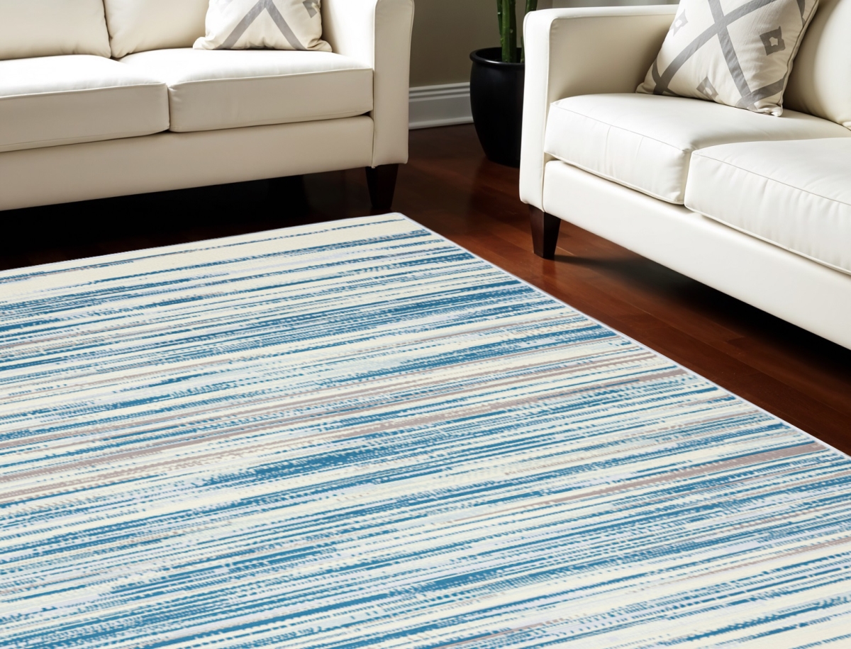 550384 6 x 9 ft. Abstract Non Skid Rectangle Area Rug, Ivory, Blue & Gray