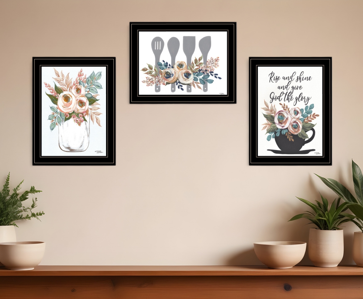 408030 Rise & Shine Kitchen Black Framed Print Wall Art - Set of 3