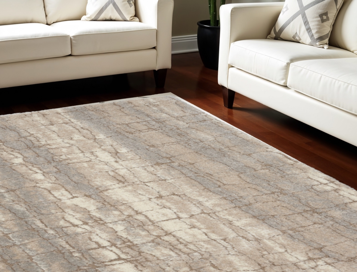 551273 8 x 10 ft. Abstract Shag Rectangle Area Rug, Beige, Ivory & Gray