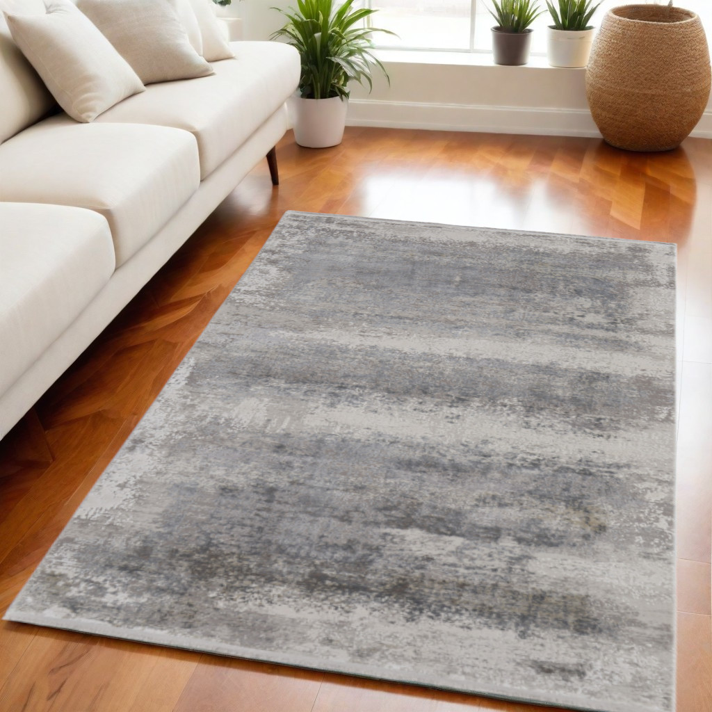 566003 5 x 8 ft. Abstract Power Loom Rectangle Area Rug with Fringe, Gray