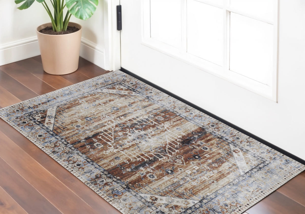 567389 2 x 3 ft. Abstract Power Loom Worn Faded Rectangle Area Rug, Ivory, Red & Blue