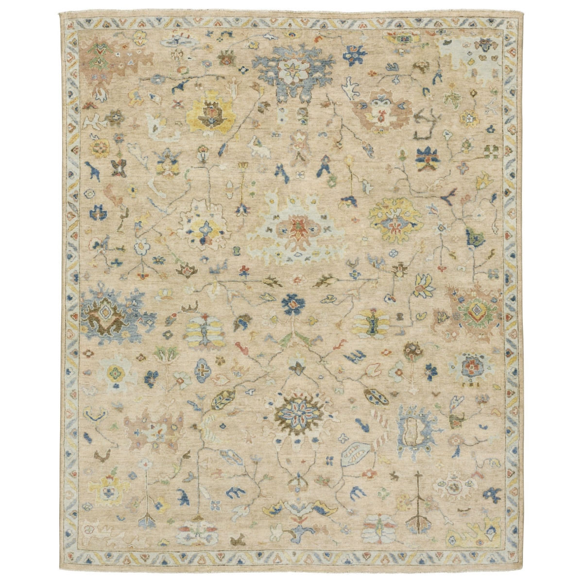 576459 10 x 14 ft. Wool Oriental Hand Knotted Rectangle Area Rug with Fringe, Gray, Green & Yellow