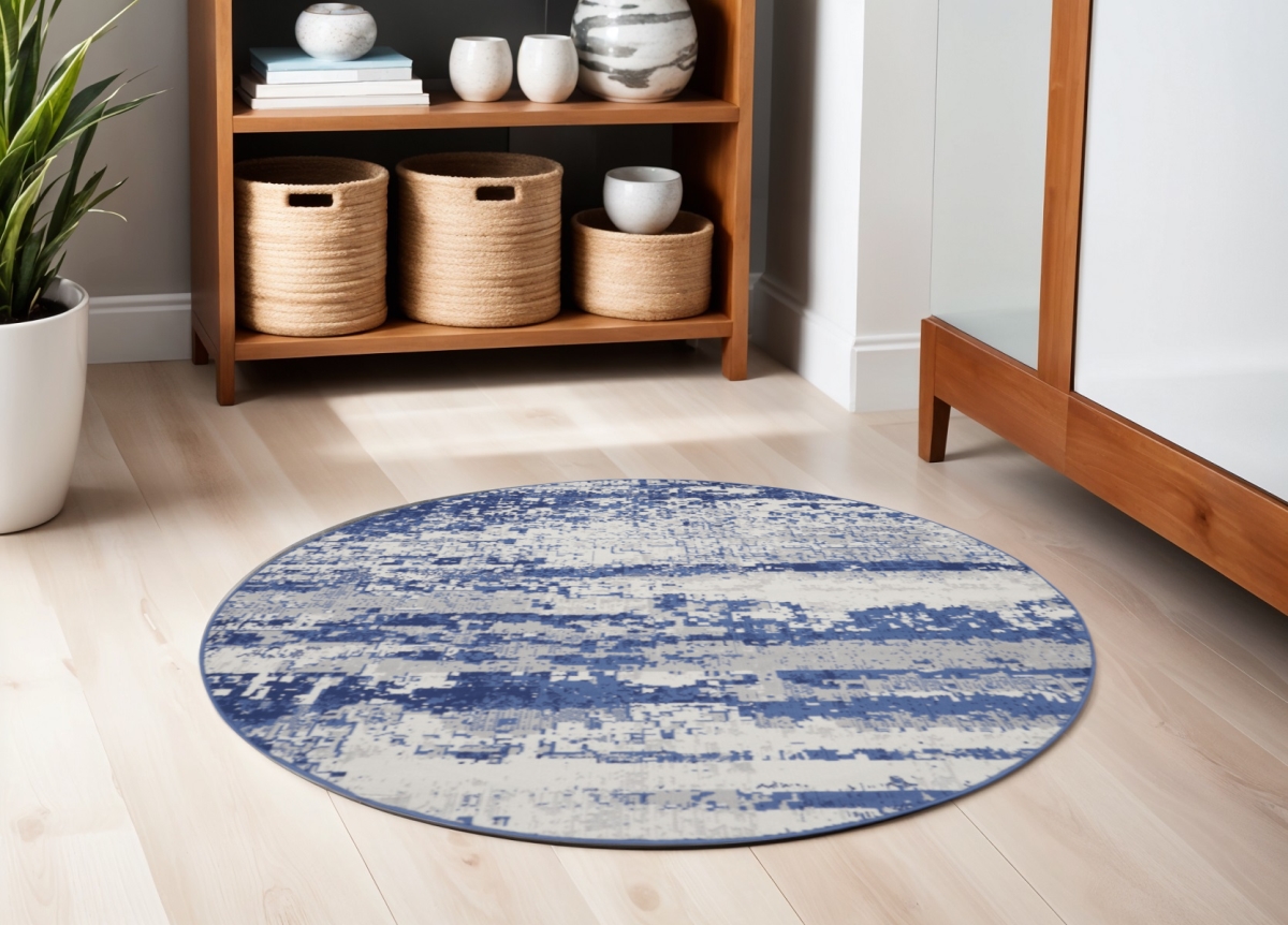 552409 5 ft. Abstract Round Rug, Ivory & Navy Blue