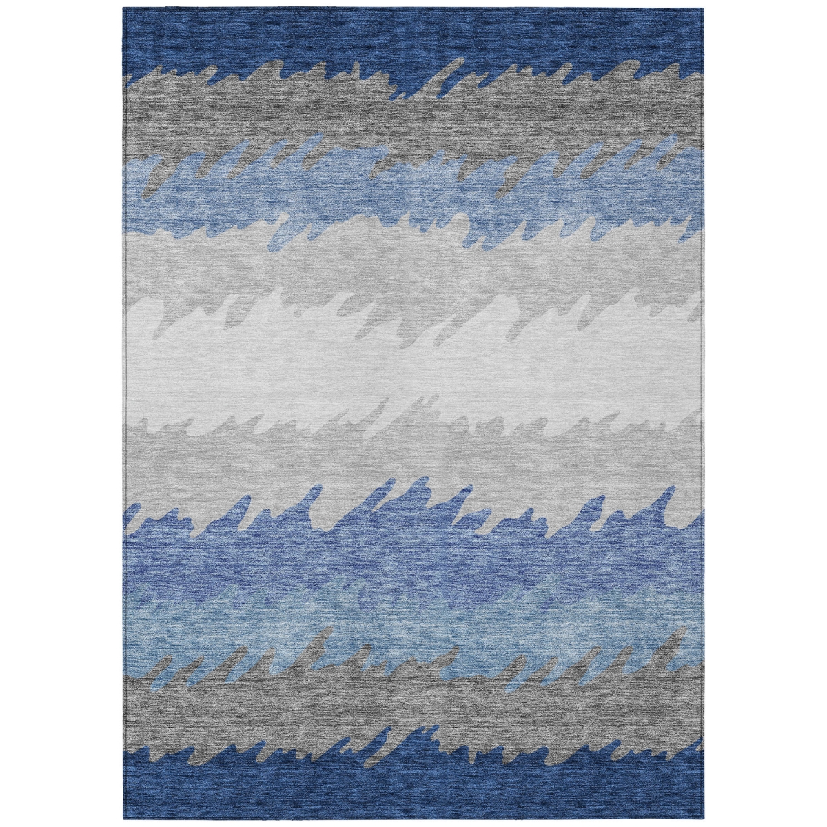 583937 5 x 8 ft. Striped Washable Indoor & Outdoor Rectangle Area Rug, Navy Blue, Gray & Silver