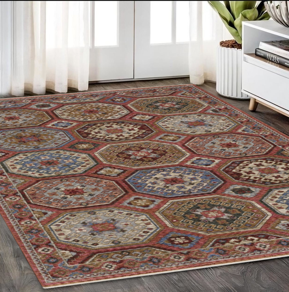 574965 5 x 8 ft. Medallion Rectangle Area Rug with Fringe, Pink & Red