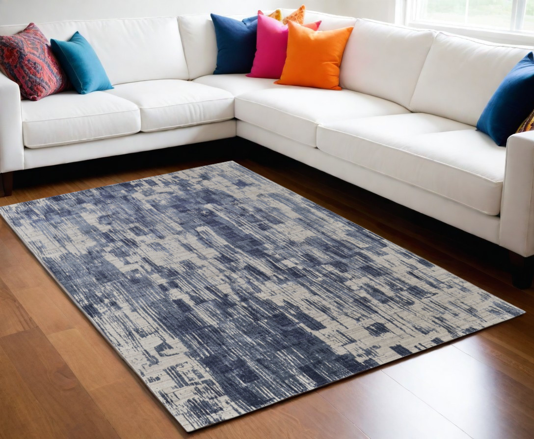 566939 5 x 8 ft. Abstract Hand Woven Worn Faded Rectangle Area Rug, Blue & Ivory