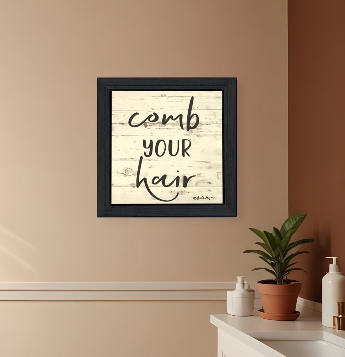 529645 Horizontal Comb Your Hair Black Framed Print Bathroom Wall Art