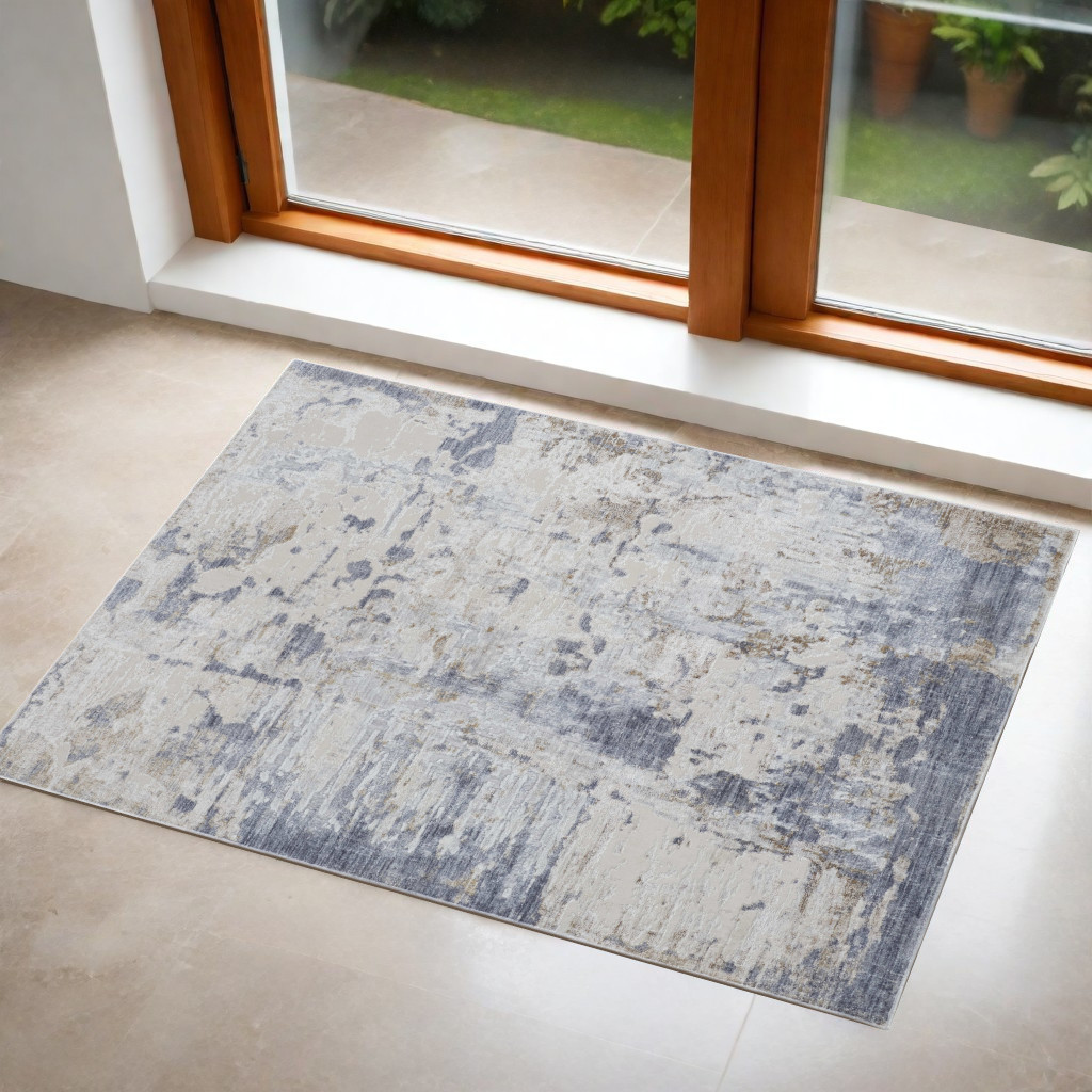 567317 3 x 5 ft. Abstract Power Loom Worn Faded Rectangle Area Rug, Gray & Blue