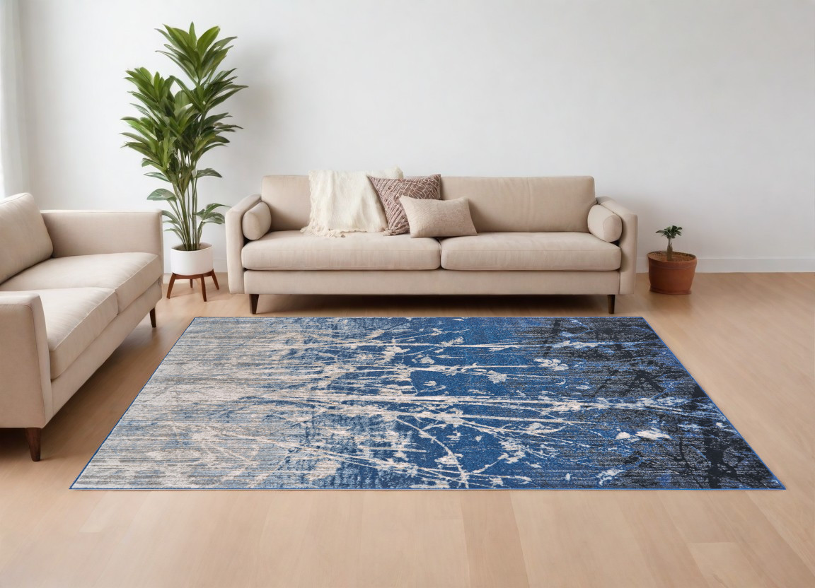 565692 10 x 14 ft. Abstract Power Loom Worn Faded Rectangle Area Rug, Gray, Black & Blue