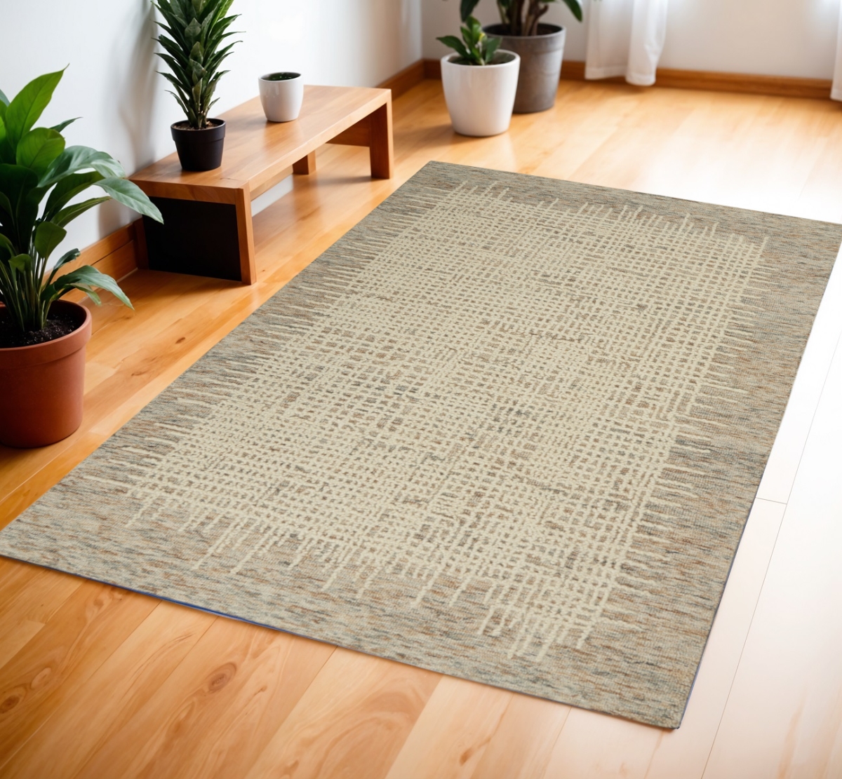 553401 4 x 6 ft. Wool Abstract Rectangle Area Rug, Beige & Tan