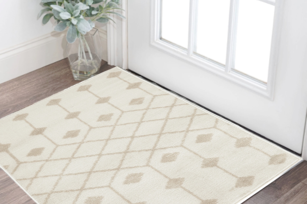 546071 2 x 4 ft. Moroccan Power Loom Rectangle Area Rug, Beige & Ivory