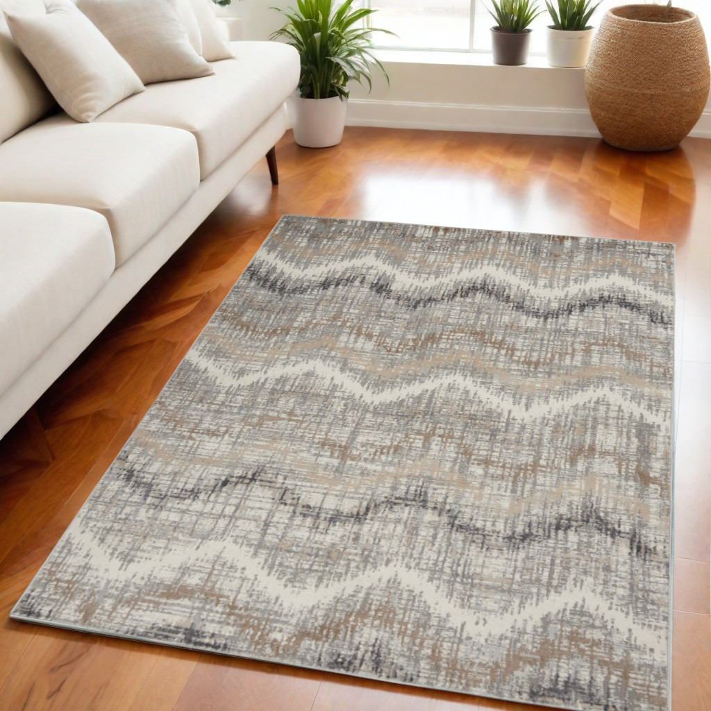 556208 5 x 7 ft. Chevron Non Skid Rectangle Area Rug, Ivory, Gray & Brown