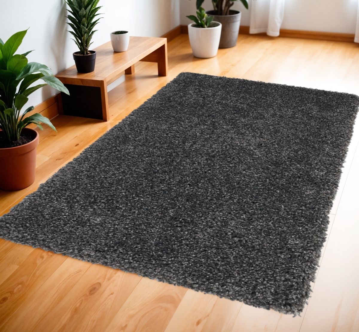 Gray Shag Area Rug - 4 x 6 ft - Stain Resistant - Durable Polypropylene