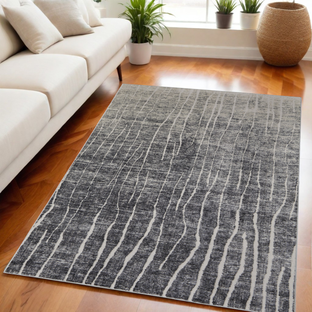 565965 5 x 8 ft. Abstract Power Loom Rectangle Area Rug, Ivory, Gray & Black