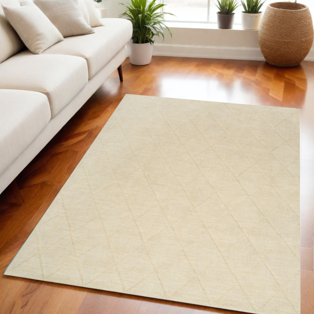 569926 5 x 7 ft. Wool Geometric Rectangle Area Rug, Ivory
