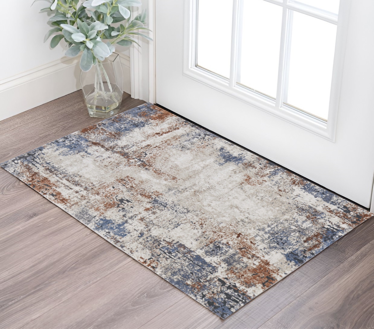 Abstract Power Loom Area Rug - Blue Gray & Brown - 2 x 3 ft - Stain Resistant