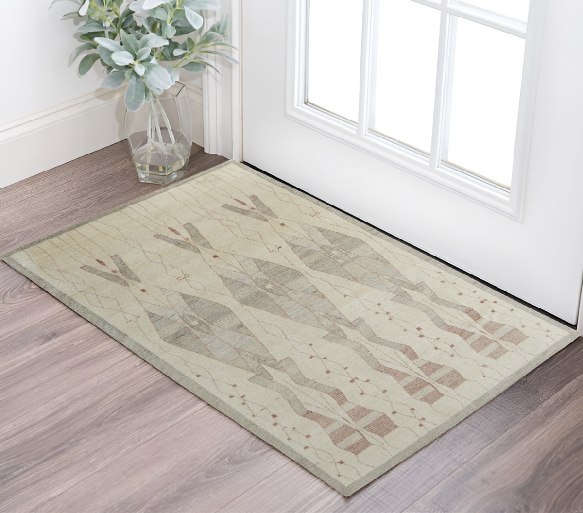 567307 2 x 3 ft. Wool Geometric Hand Knotted Rectangle Area Rug, Gray & Red