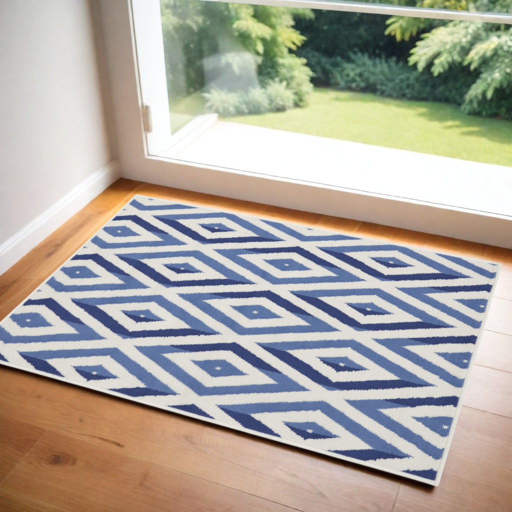 553027 3 x 5 ft. Geometric Rectangle Area Rug, Ivory & Blue